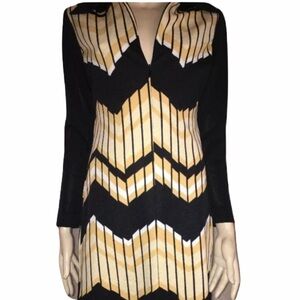 Vintage Art Deco chevron vintage zip front long sleeve dress